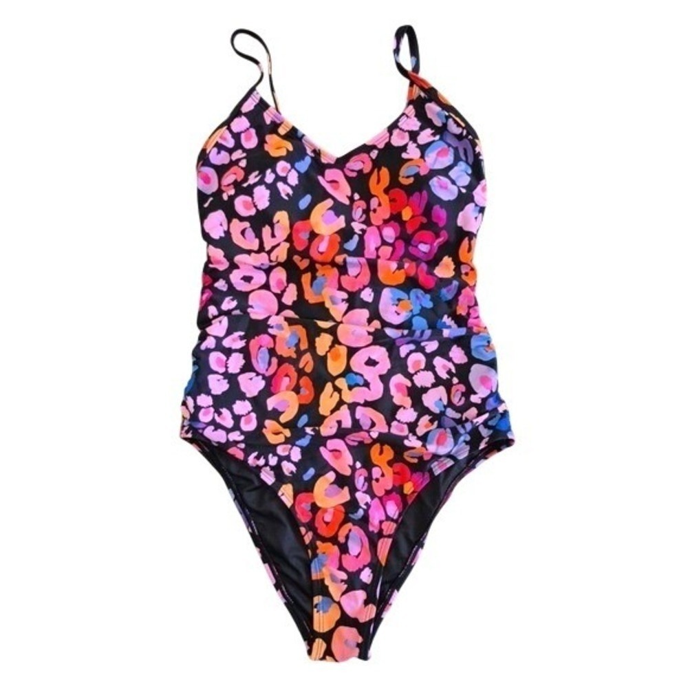 CUPSHE Leopard Print One Piece Swimsuit V-Neck Cutout Tummy Control NWT Small - Picture 3 of 9